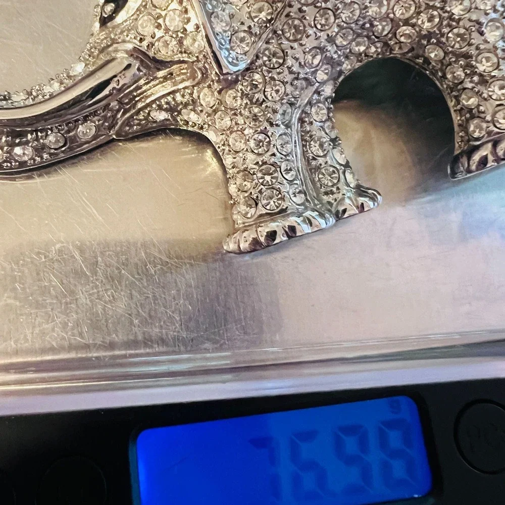 Vintage Figural Elephant Brooch‎ Pin 4" Trunk Up Rhinestones Silver Tone Safari - Picture 8 of 8